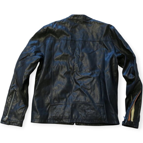 Wilson's Cycle Y2K Men’s Black Cafe Striped Racer Faux Leather Motorcycle Jacket - Picture 3 of 7